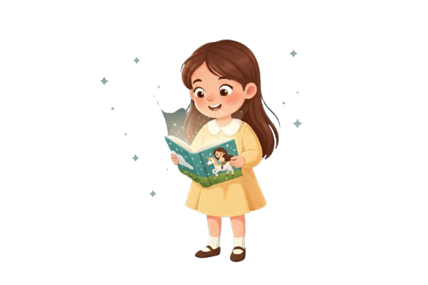 une petite fille tient en main un livre qui éclaire son visage