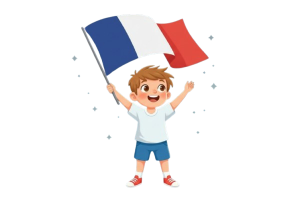 un enfant tient un drapeau français
